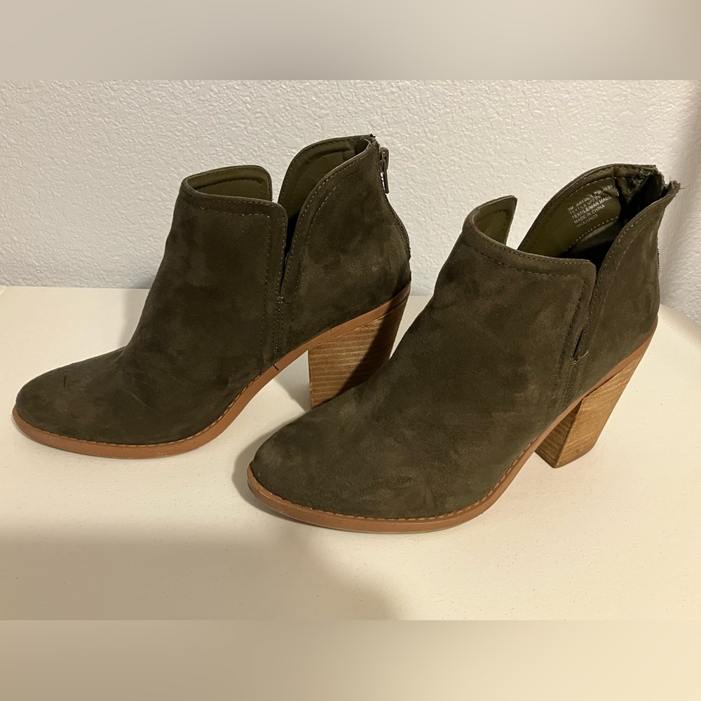 Olive Green Suede Ankle Boots Size 9